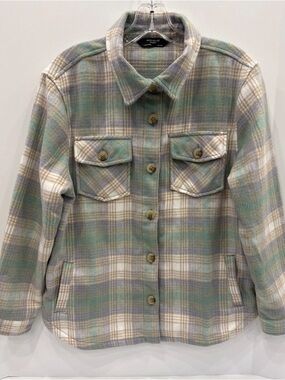 Member's Mark Women's XL Long Sleeve Button Up Shacket Green Multi Plaid